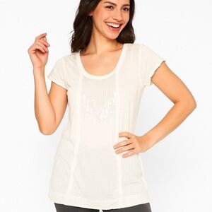 CALVIN KLEIN JEANS White Tee with Sparkling Sequin Trim on Front Size M